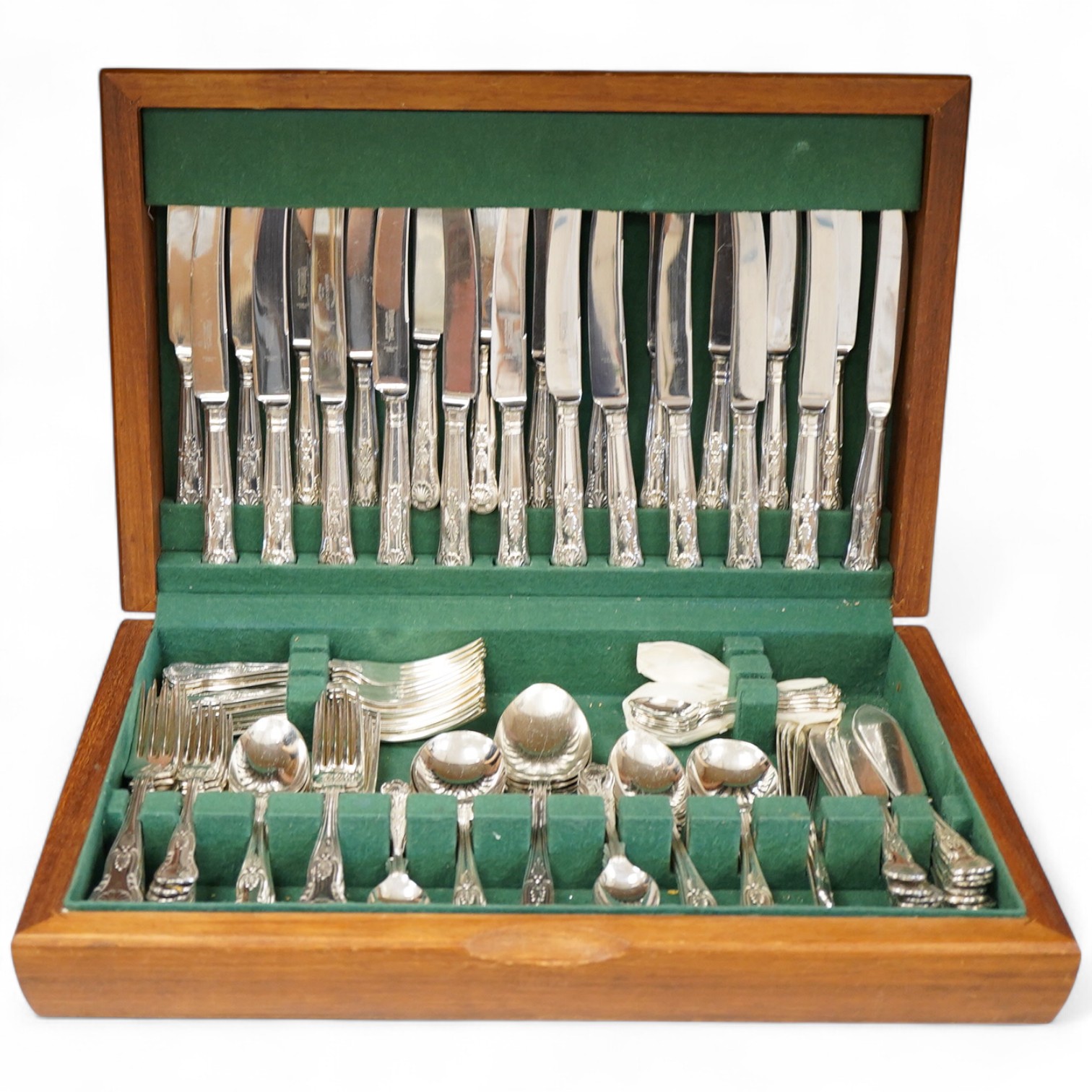 A canteen of Sheffield Plate King's pattern flatware with plated mounts
